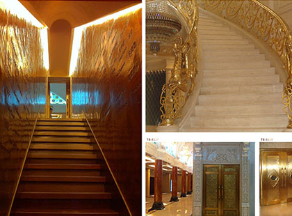 尊宝：铜门、旋转铜栏杆、艺术回廊铜墙面
